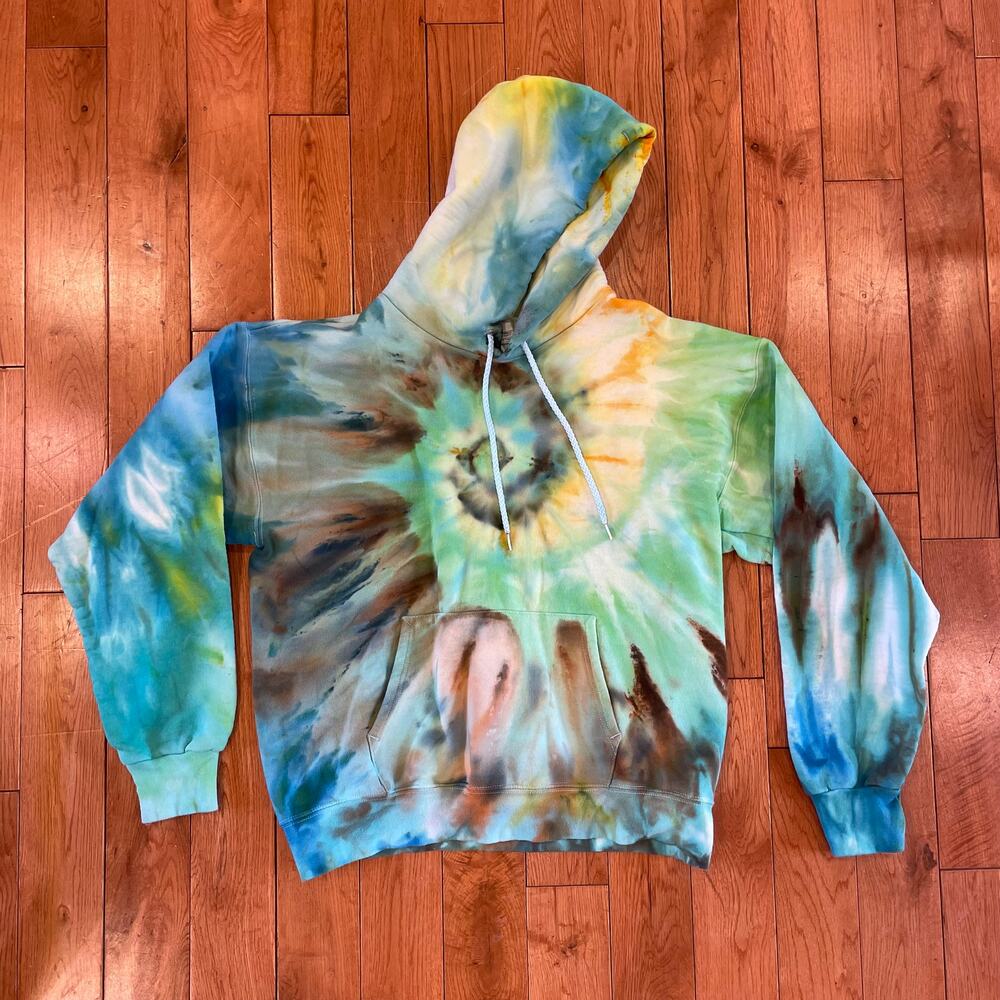 Ice Dye Hoodie Sweatshirt - Tie Dyed Spiral - Men Women Unisex Medium